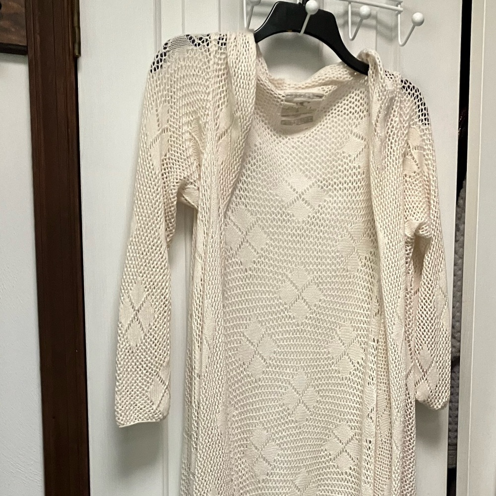 O’Neill Pool/beach coverup. Ecru lace long-flowy summer.Classy, handtied hem! Lg - Picture 4 of 7